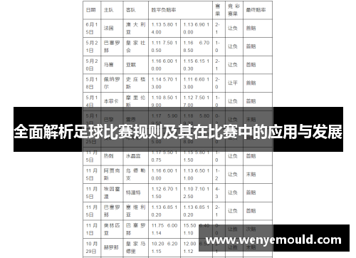 全面解析足球比赛规则及其在比赛中的应用与发展